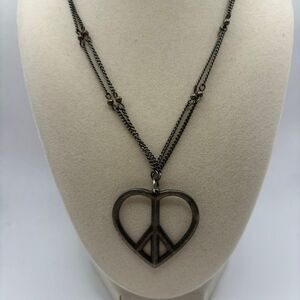 Silver tone Peace Sign Heart
Pendant Necklace